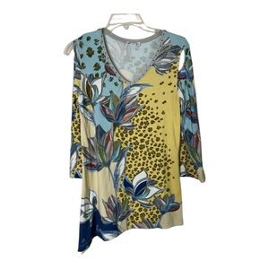 Dolcezza Women’s Floral/Animal Print V-Neck Cutout Shoulder Tunic Top SZ S